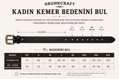 Minimalist El Yapımı Kadın Deri Kemer