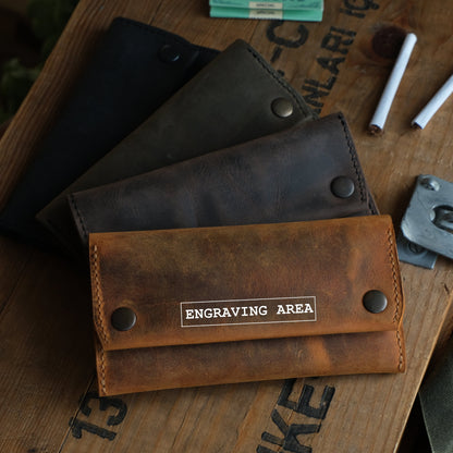 Personalized Leather Tobacco Pouch, Full Grain Tobacco Case, Rolling Tobacco Pouch, 50g Leather Tobacco Case, Engraved Fathers Day Gift, Personalized Full Grain Leather Tobacco Pouch, Rolling Case for 25g 50g Packs, Handmade Smokers Gift, Christmas Gift, Personalized Christmas Gift