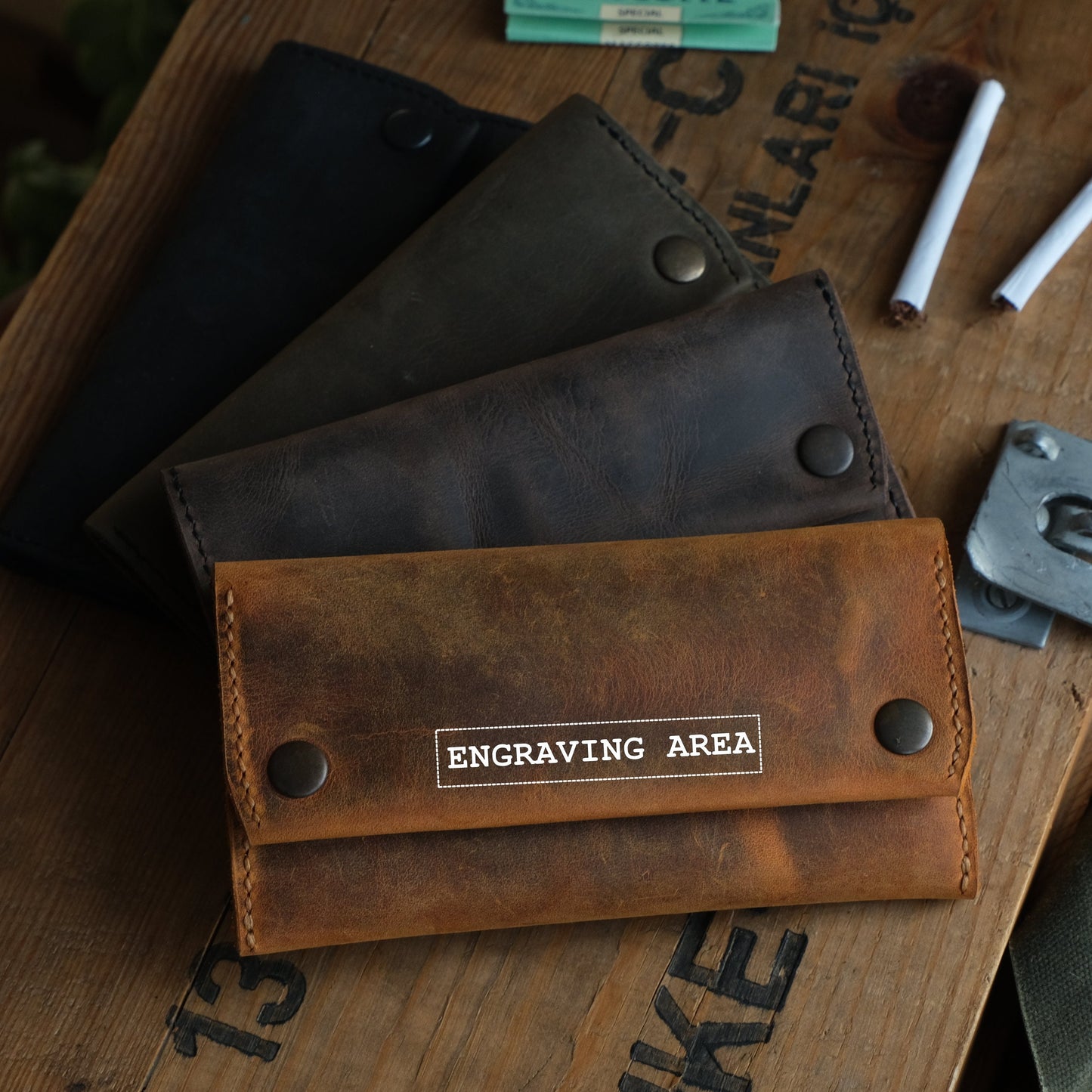 Personalized Leather Tobacco Pouch, Rolling Case for 50g Packs, Full Grain Leather Tobacco Case, Engraved Smokers Gift, Personalized Leather Tobacco Pouch, Engraved Rolling Case, Fits 25g and 50g Tobacco Packs