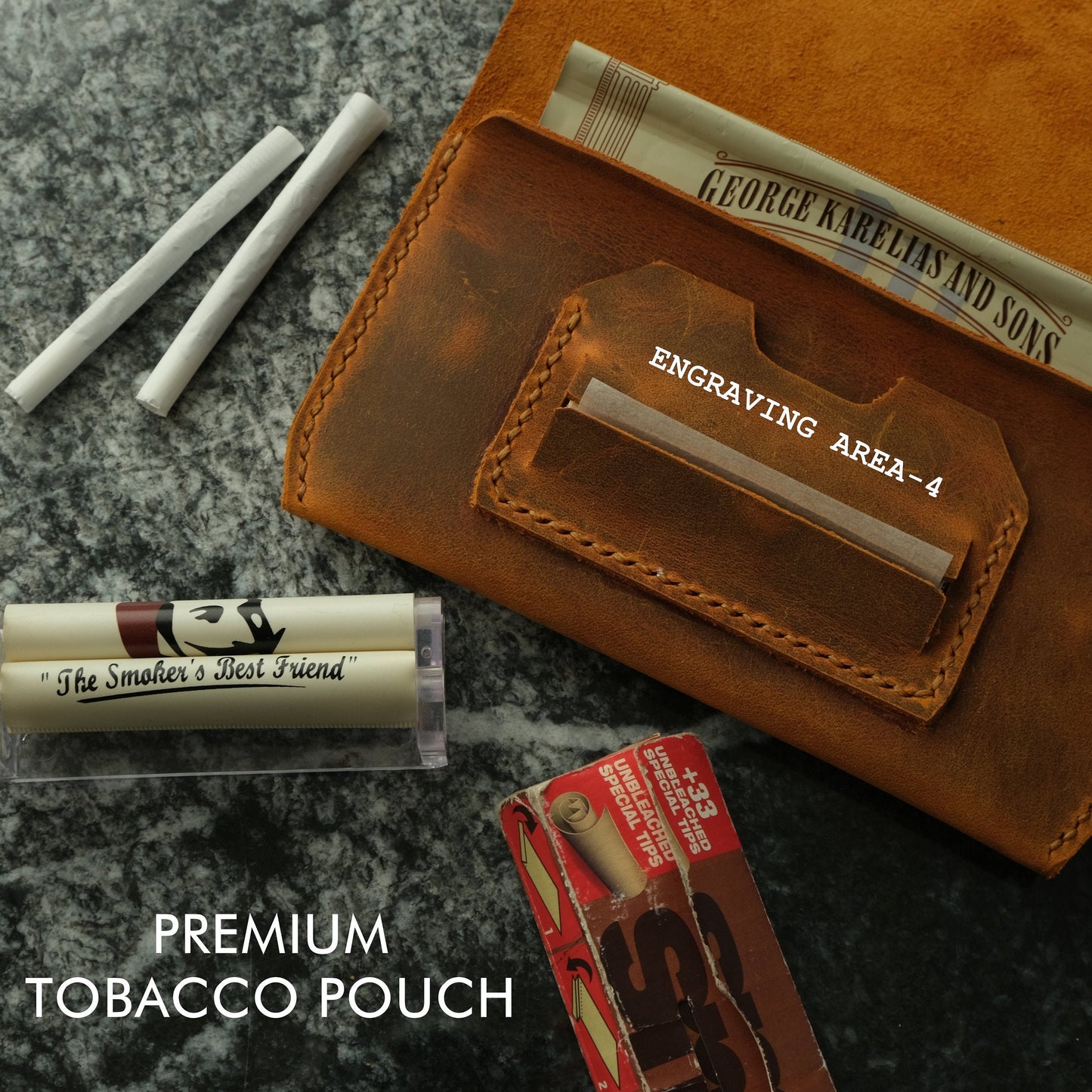 Personalized Leather Tobacco Pouch, Rolling Tobacco Case fit for 25g & 50g Packs, Full Grain Leather Tobacco Wallet, Unique Gift for Smokers