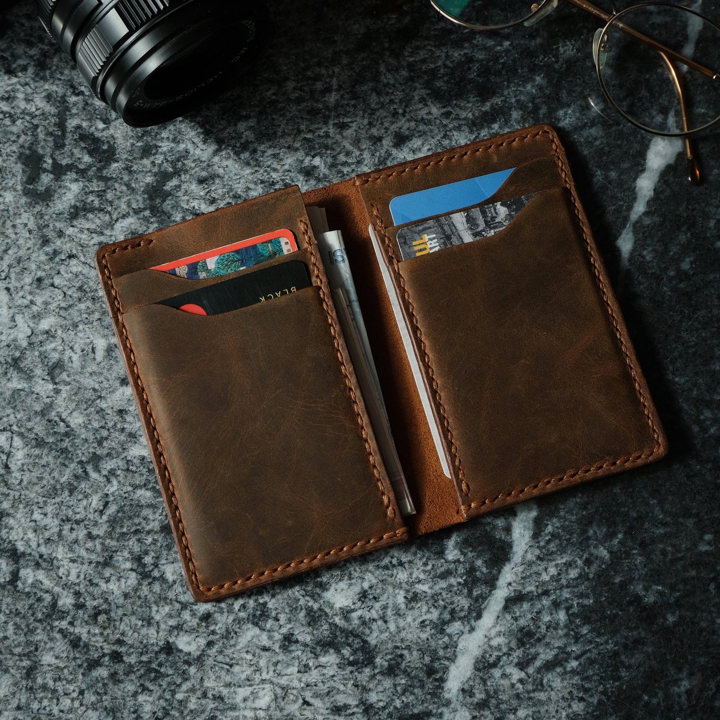 Personalized Leather Slim Wallet, Ultra Thin Wallet, Minimal Leather Wallet, Customized Leather Wallet, Christmas Gift, Gift for Husband