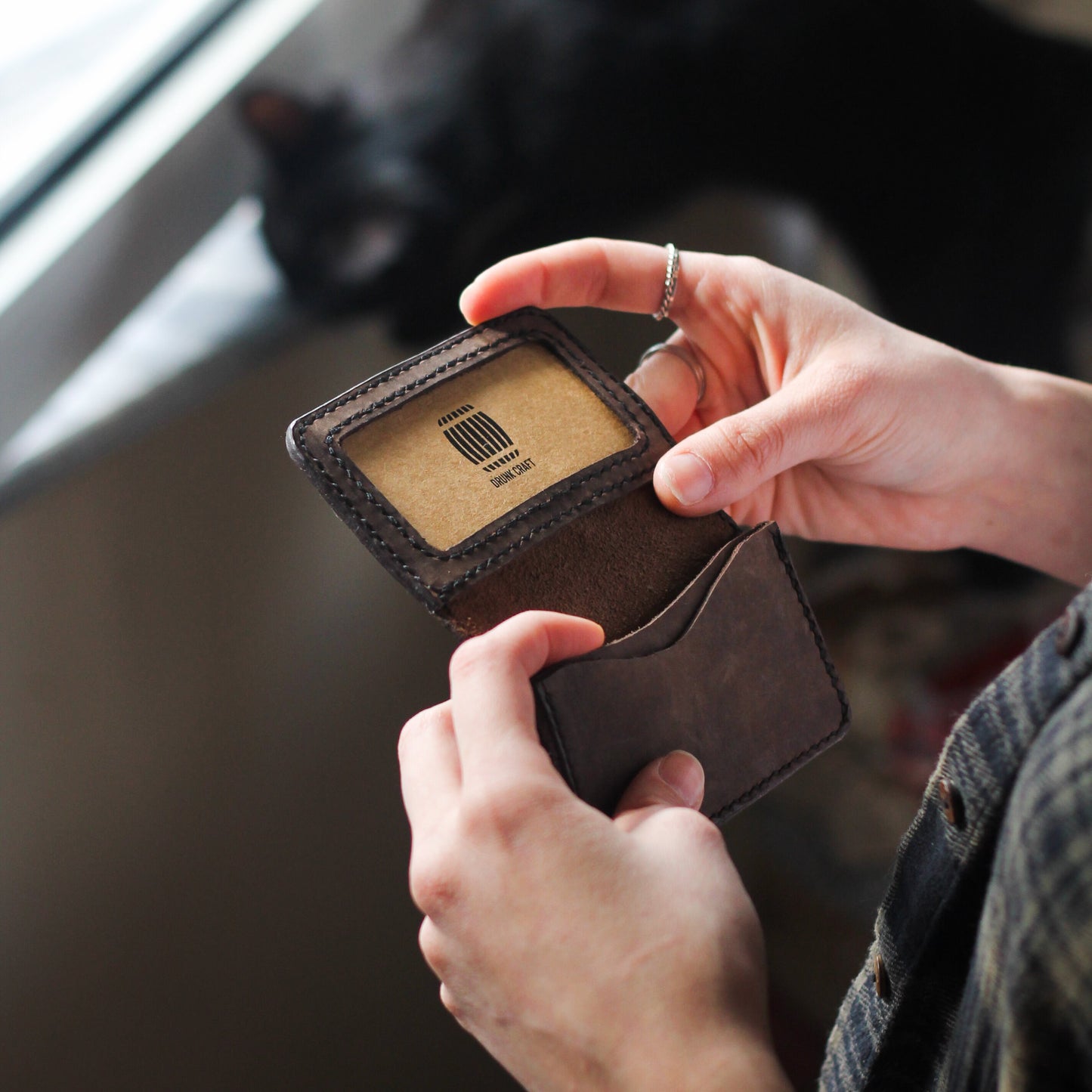 Engraved Leather Business Card Holder, Full Grain ID Wallet, Custom Monogram Card Case