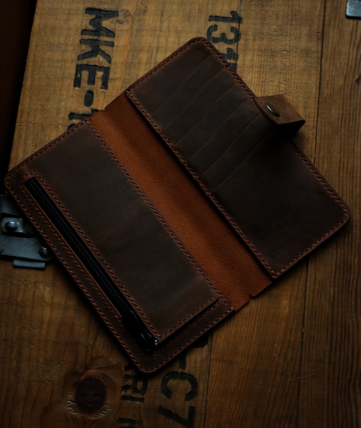 Handmade Leather iPhone Wallet: Zippered Coin Purse, Personalized Bifold