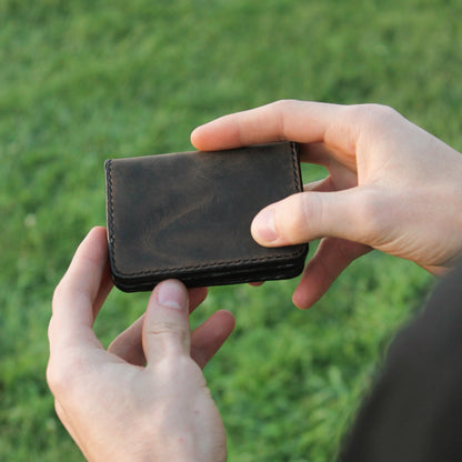 Engraved Leather Business Card Holder, Full Grain ID Wallet, Custom Monogram Card Case