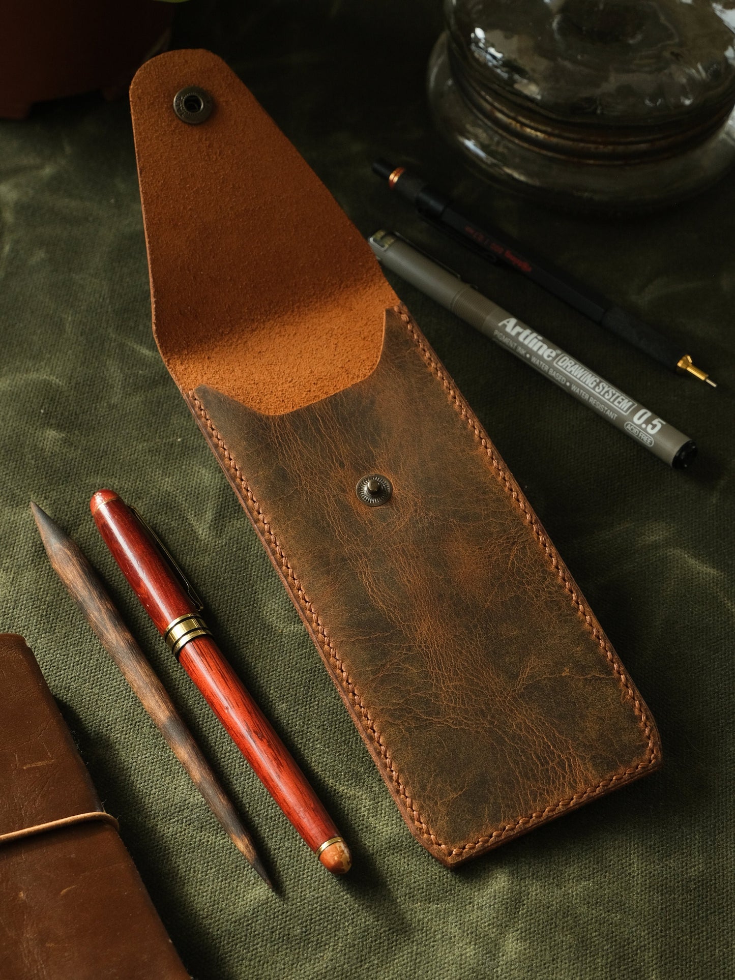 Personalized Leather Pen Case, Handmade Fountain Pen Holder, Pencil Pouch for Artists, Custom Gift for Writers, Engraved Anniversary Gift