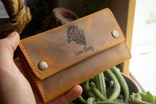 Personalized Leather Tobacco Pouch, Rolling Tobacco Case fit for 25g & 50g Packs, Full Grain Leather Tobacco Wallet, Unique Gift for Smokers