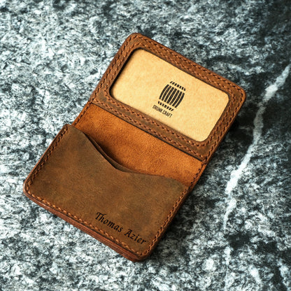 Engraved Leather Business Card Holder, Full Grain ID Wallet, Custom Monogram Card Case