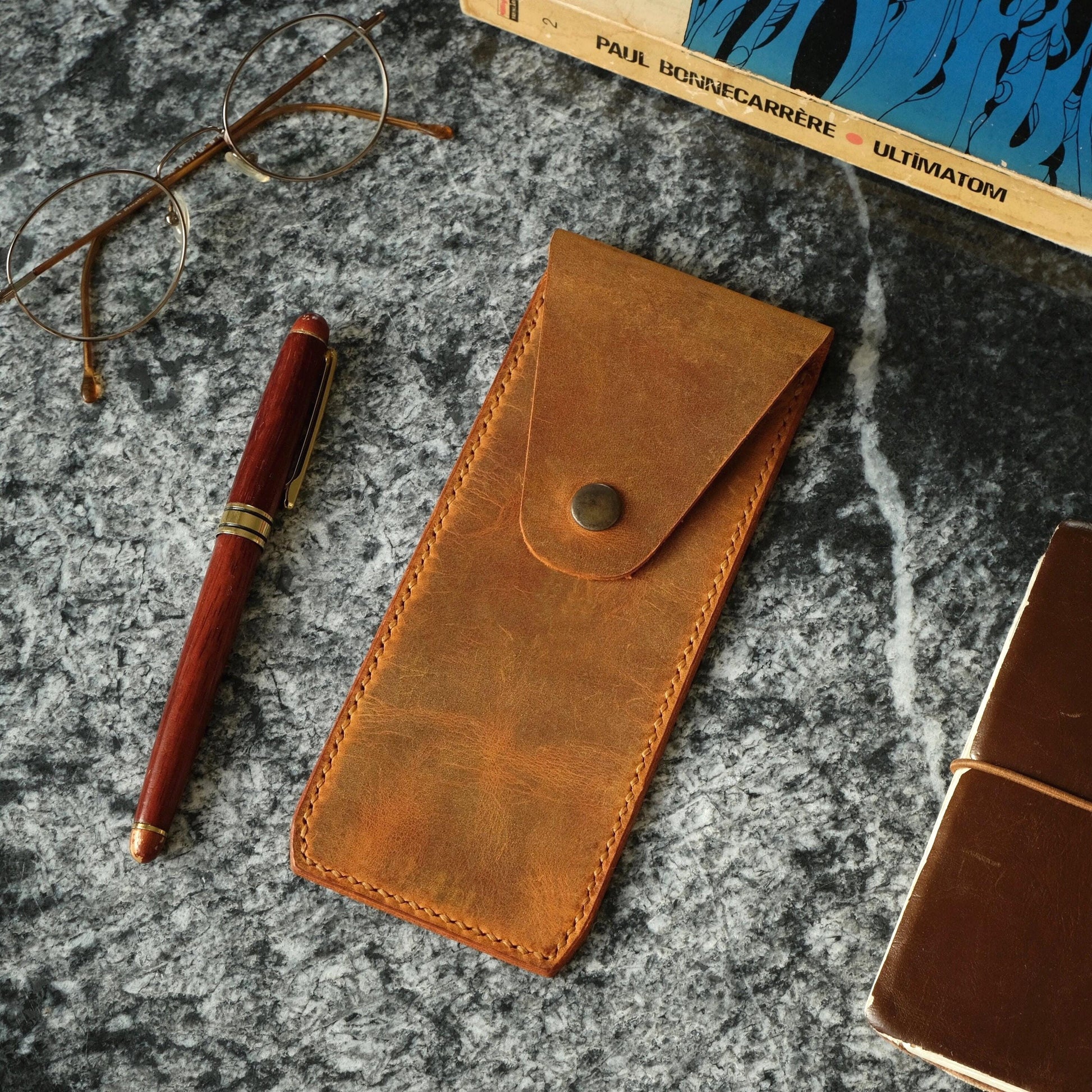 Personalized Leather Pen Case, Handmade Fountain Pen Holder, Pencil Pouch for Artists, Custom Gift for Writers, Engraved Anniversary Gift