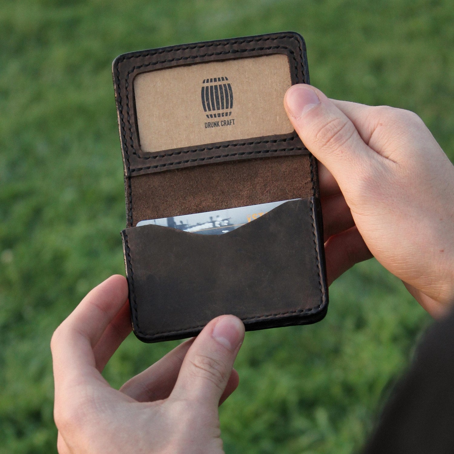 Engraved Leather Business Card Holder, Full Grain ID Wallet, Custom Monogram Card Case