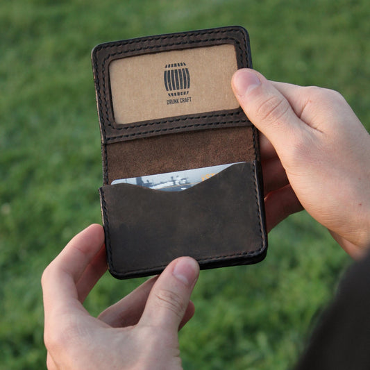 Engraved Leather Business Card Holder, Full Grain ID Wallet, Custom Monogram Card Case