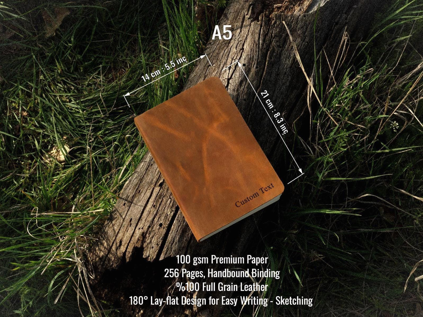 Personalized Leather Journal A5, 256 Pages Blank Notebook, Full Grain Diary, Gift for Writers