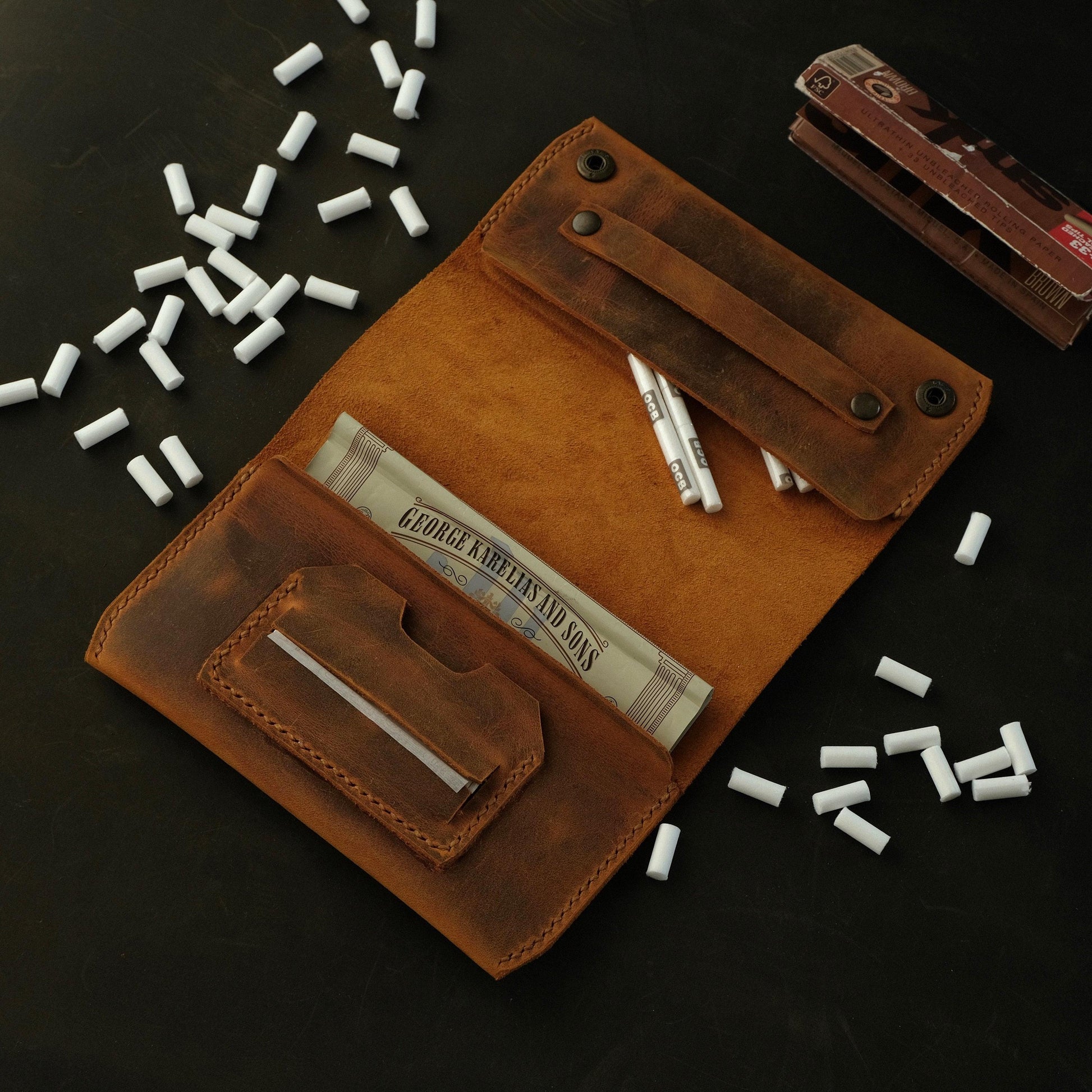 Personalized Leather Tobacco Pouch, Full Grain Leather Tobacco Case, Engraved Gift for Smokers