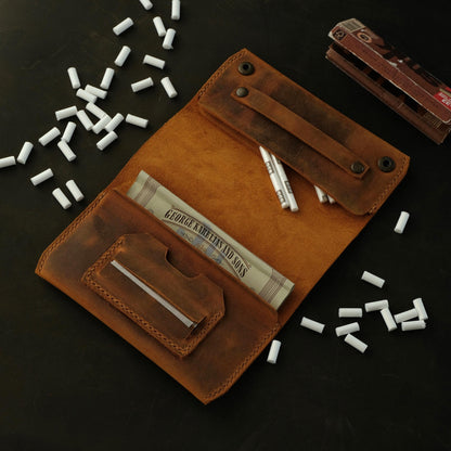Personalized Leather Tobacco Pouch, Full Grain Leather Tobacco Case, Engraved Gift for Smokers