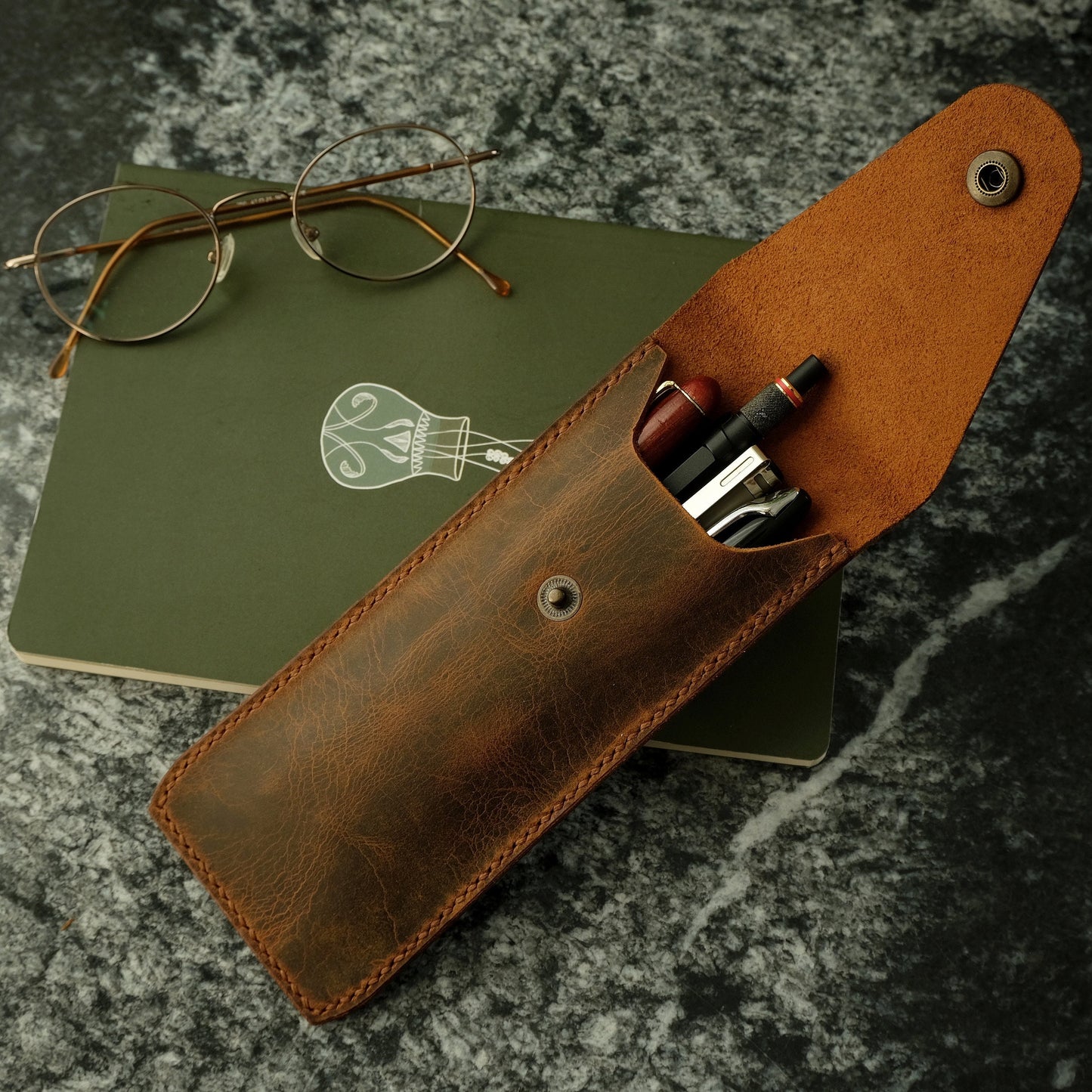 Personalized Leather Pen Case, Handmade Fountain Pen Holder, Pencil Pouch for Artists, Custom Gift for Writers, Engraved Anniversary Gift