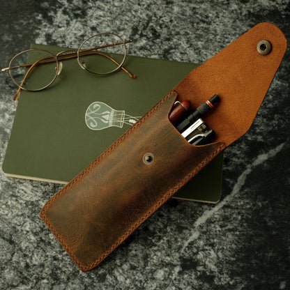 Personalized Leather Pen Case, Handmade Fountain Pen Holder, Pencil Pouch for Artists, Custom Gift for Writers, Engraved Anniversary Gift