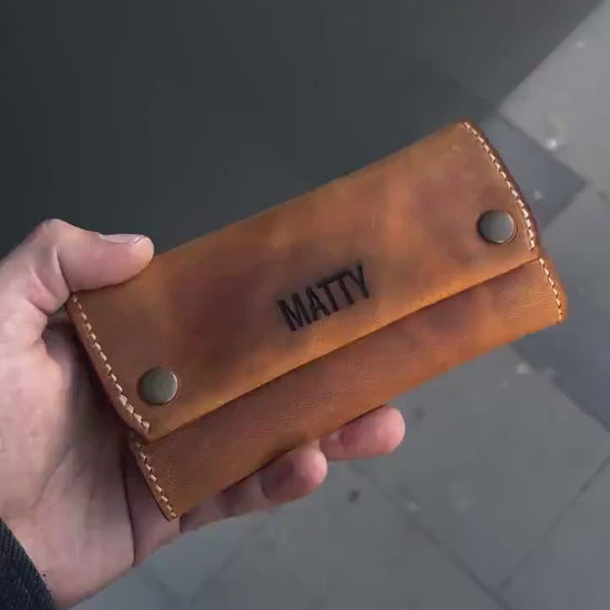 Personalized Leather Tobacco Pouch, Rolling Case for 50g Packs, Full Grain Tobacco Case, Engraved Gift for Smoker