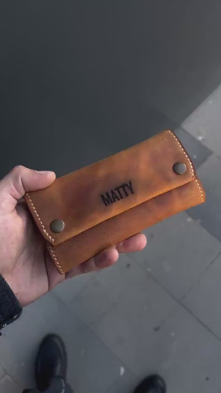 Personalized Leather Tobacco Pouch, Rolling Case for 50g Packs, Full Grain Tobacco Case, Engraved Gift for Smoker