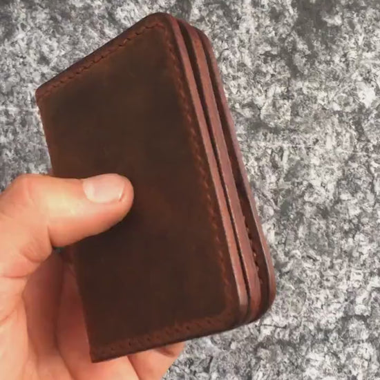 Engraved Leather Business Card Holder, Full Grain ID Wallet, Engraved Valentines Day Gift