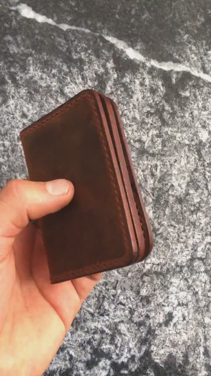 Engraved Leather Business Card Holder, Full Grain ID Wallet, Engraved Valentines Day Gift