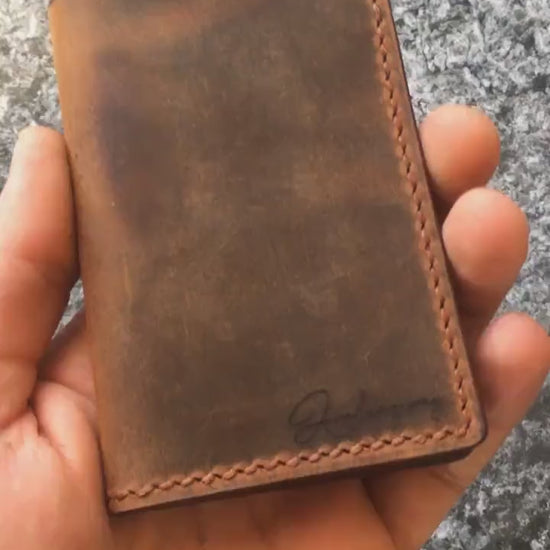 Personalized Full Grain Leather Bifold Wallet, Handmade Slim Card Holder, Engraved Christmas Gift